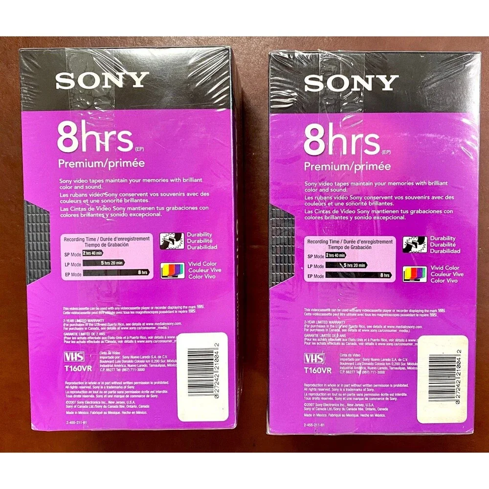 Sony 8 HRS 6 Premium T-160VL Blank VHS Tapes NEW SEALED